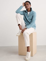 Seasalt Cornwall Blue Clear Wing V-Neck Collared 100% Cotton Sweatshirt - Image 1 of 5