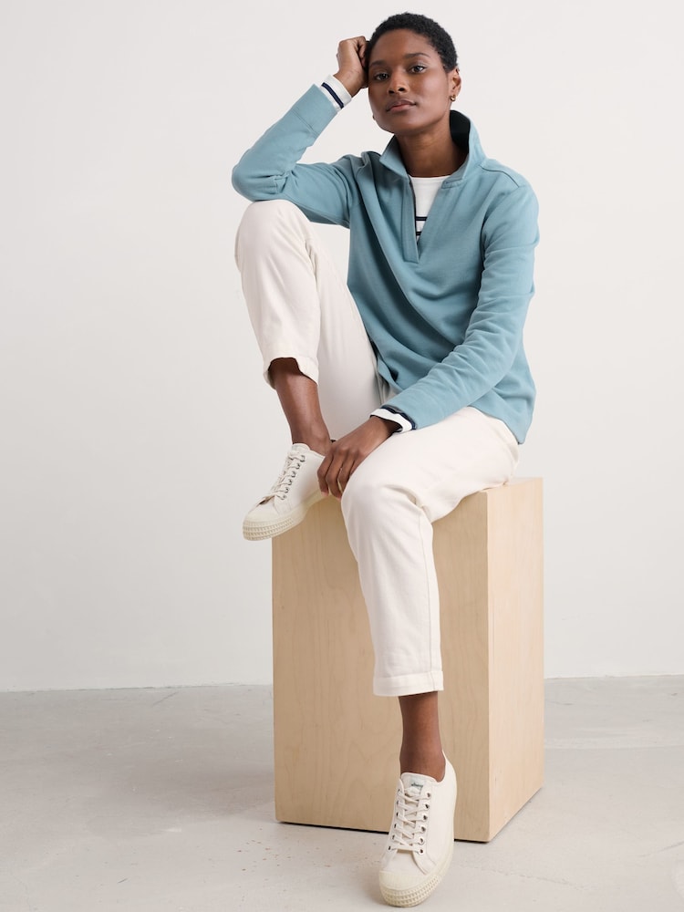Seasalt Cornwall Blue Clear Wing V-Neck Collared 100% Cotton Sweatshirt - Image 1 of 5