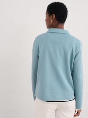 Seasalt Cornwall Blue Clear Wing V-Neck Collared 100% Cotton Sweatshirt - Image 2 of 5