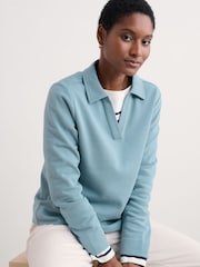 Seasalt Cornwall Blue Clear Wing V-Neck Collared 100% Cotton Sweatshirt - Image 3 of 5