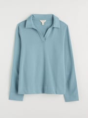 Seasalt Cornwall Blue Clear Wing V-Neck Collared 100% Cotton Sweatshirt - Image 4 of 5
