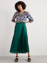Seasalt Cornwall Black Multi Flower Weave Satin Frill Neck Print  Blouse - Image 3 of 5