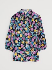 Seasalt Cornwall Black Multi Flower Weave Satin Frill Neck Print  Blouse - Image 4 of 5