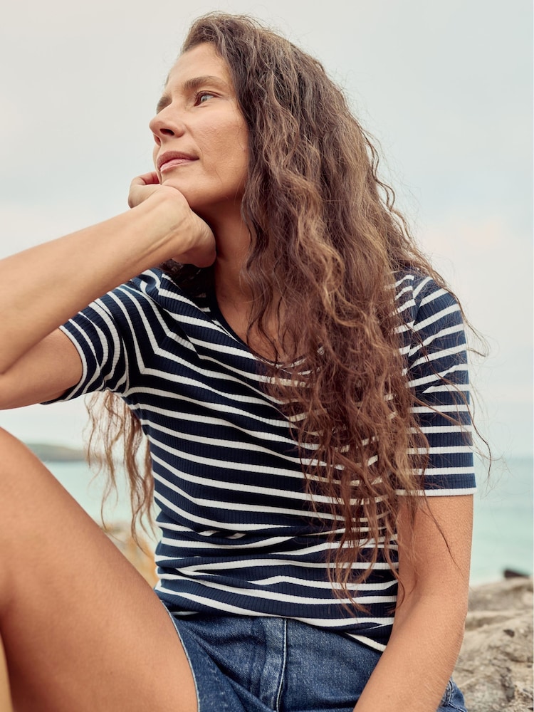 Seasalt Cornwall Blue Gorse Lane Rib T-Shirt - Image 1 of 8