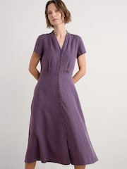 Seasalt Cornwall Purple Carved Wood Midi 	100% Linen Dress - Image 1 of 5