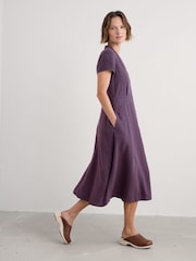 Seasalt Cornwall Purple Carved Wood Midi 	100% Linen Dress - Image 3 of 5
