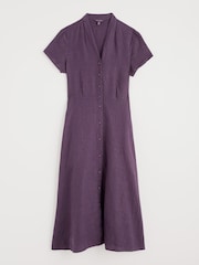 Seasalt Cornwall Purple Carved Wood Midi 	100% Linen Dress - Image 4 of 5