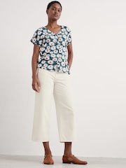 Seasalt Cornwall Blue Studio Glass V-Neck Jersey 100% Cotton Top - Image 3 of 5