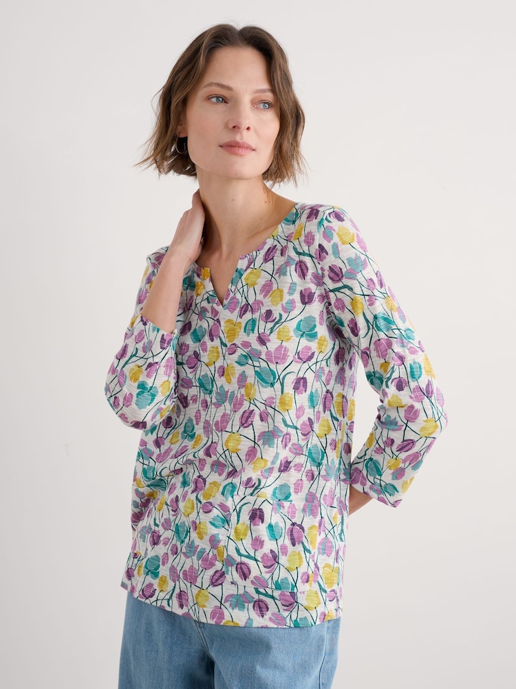 Seasalt Cornwall Black Gypsophilia Notch Neck 100% Cotton Top - Image 1 of 5