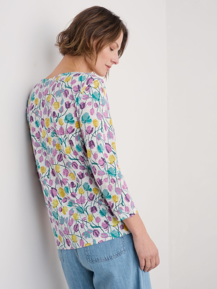 Seasalt Cornwall Black Gypsophilia Notch Neck 100% Cotton Top - Image 2 of 5