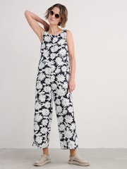 Seasalt Cornwall Daisy Shadow Inkwell Salt Air 100% Linen Jumpsuit - Image 1 of 5