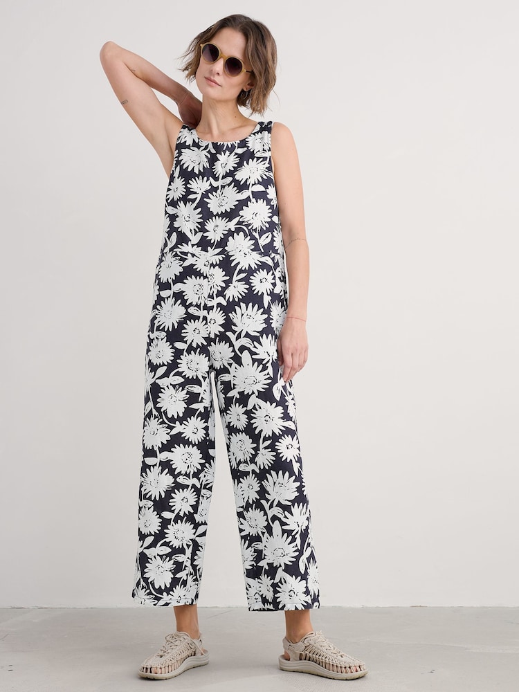 Seasalt Cornwall Daisy Shadow Inkwell Salt Air 100% Linen Jumpsuit - Image 1 of 5