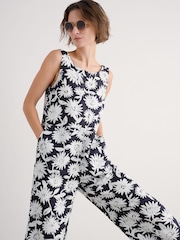 Seasalt Cornwall Daisy Shadow Inkwell Salt Air 100% Linen Jumpsuit - Image 3 of 5