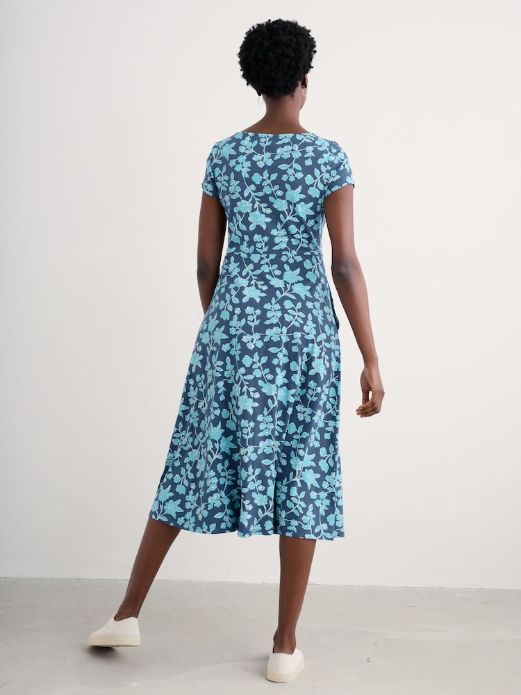 Seasalt Cornwall Blue Wild Bouquet Jersey Midi Dress - Image 2 of 4