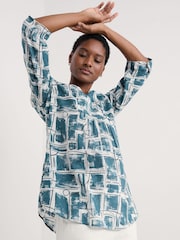 Seasalt Cornwall Blue Op Art 100% Cotton Tunic Top - Image 1 of 5