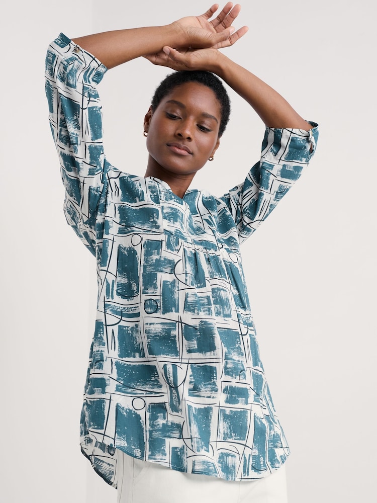 Seasalt Cornwall Blue Op Art 100% Cotton Tunic Top - Image 1 of 5