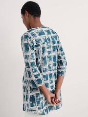 Seasalt Cornwall Blue Op Art 100% Cotton Tunic Top - Image 2 of 5
