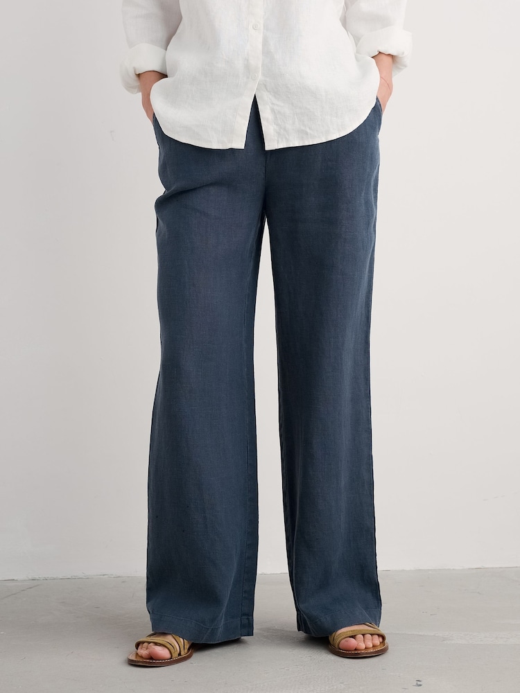 Seasalt Cornwall Blue Tide Flow Wide Leg 100% Linen Trousers - Image 1 of 5