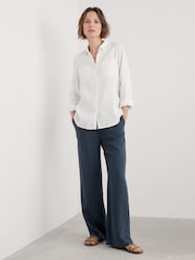 Seasalt Cornwall Blue Tide Flow Wide Leg 100% Linen Trousers - Image 3 of 5