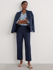Seasalt Cornwall Coral Blue Multi Flower Weave Satin Frill Neck Print  Blouse - Image 3 of 5