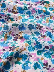 Seasalt Cornwall Coral Blue Multi Flower Weave Satin Frill Neck Print  Blouse - Image 5 of 5