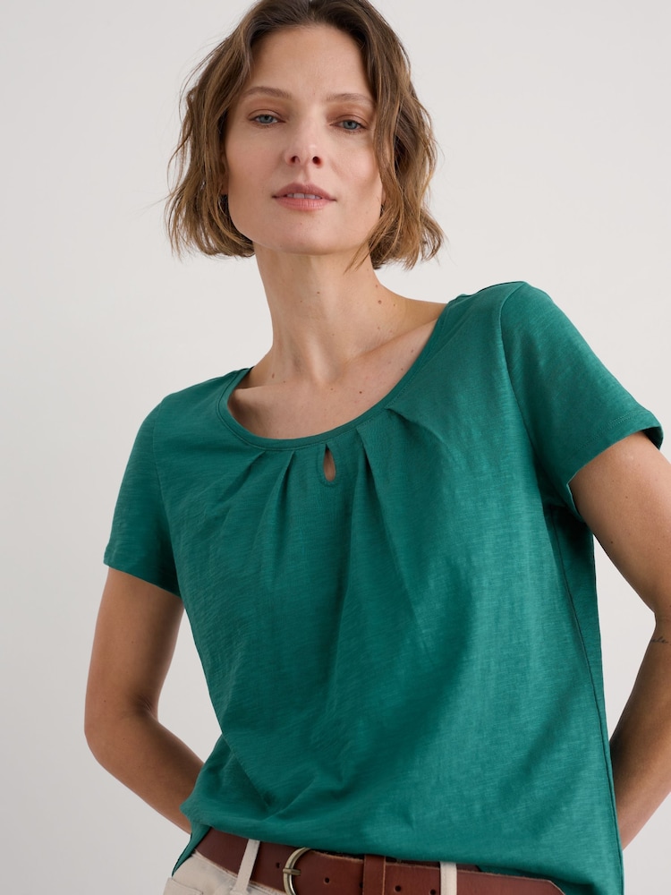 Seasalt Cornwall Green Light Pink Appletree Keyhole Detail T-Shirt - Image 1 of 5