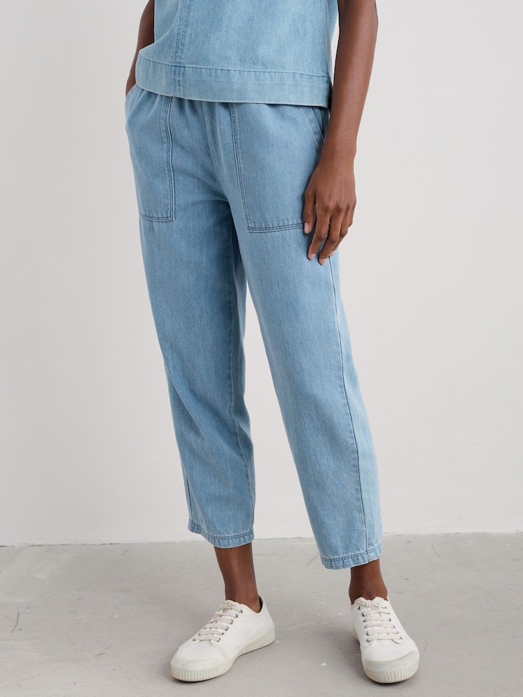 Seasalt Cornwall Blue Sholl Denim Linen Joggers - Image 1 of 5