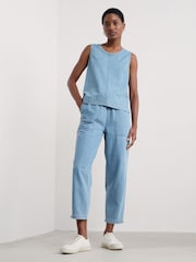 Seasalt Cornwall Blue Sholl Denim Linen Joggers - Image 3 of 5