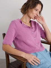 Seasalt Cornwall Purple Gillan Creek 100% Cotton Short-Sleeve Cardigan - Image 1 of 5