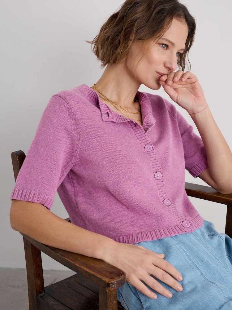 Seasalt Cornwall Purple Gillan Creek 100% Cotton Short-Sleeve Cardigan - Image 1 of 5