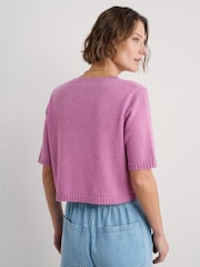Seasalt Cornwall Purple Gillan Creek 100% Cotton Short-Sleeve Cardigan - Image 2 of 5