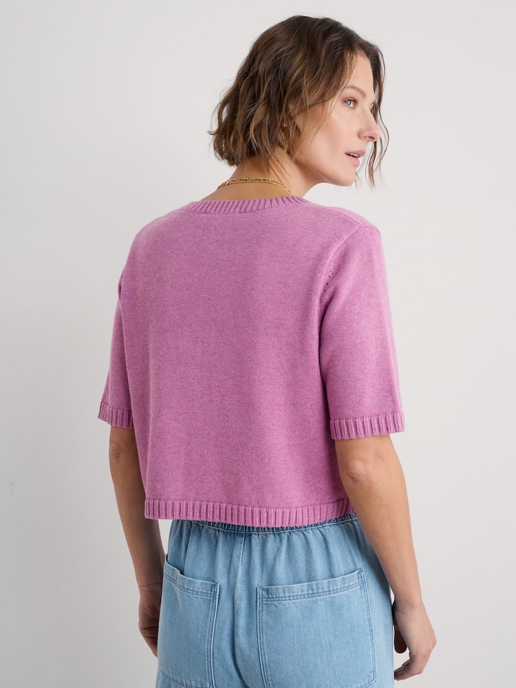 Seasalt Cornwall Purple Gillan Creek 100% Cotton Short-Sleeve Cardigan - Image 2 of 5