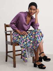 Seasalt Cornwall Purple Papaver Satin Shirt - Image 1 of 5