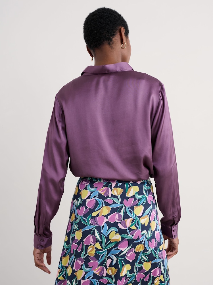 Seasalt Cornwall Purple Papaver Satin Shirt - Image 2 of 5