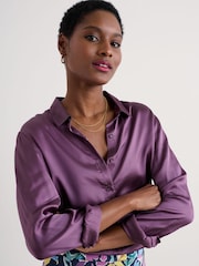 Seasalt Cornwall Purple Papaver Satin Shirt - Image 3 of 5