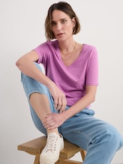 Seasalt Cornwall Purple Burdock 100% Cotton V-Neck T-Shirt - Image 2 of 5