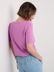 Seasalt Cornwall Purple Burdock 100% Cotton V-Neck T-Shirt - Image 3 of 5