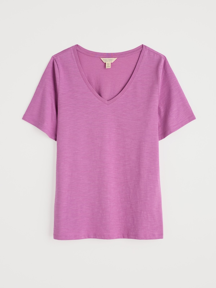 Seasalt Cornwall Purple Burdock 100% Cotton V-Neck T-Shirt - Image 5 of 5