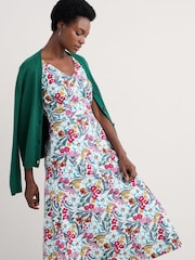 Seasalt Cornwall Blue/Pink Beyond Sleeveless V-Neck 100% Cotton Dress - Image 1 of 4