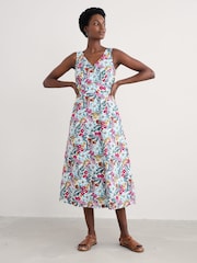 Seasalt Cornwall Blue/Pink Beyond Sleeveless V-Neck 100% Cotton Dress - Image 3 of 4