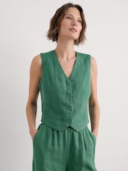 Seasalt Cornwall Green Teal Blinker Linen Waistcoat - Image 1 of 5