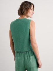 Seasalt Cornwall Green Teal Blinker Linen Waistcoat - Image 2 of 5