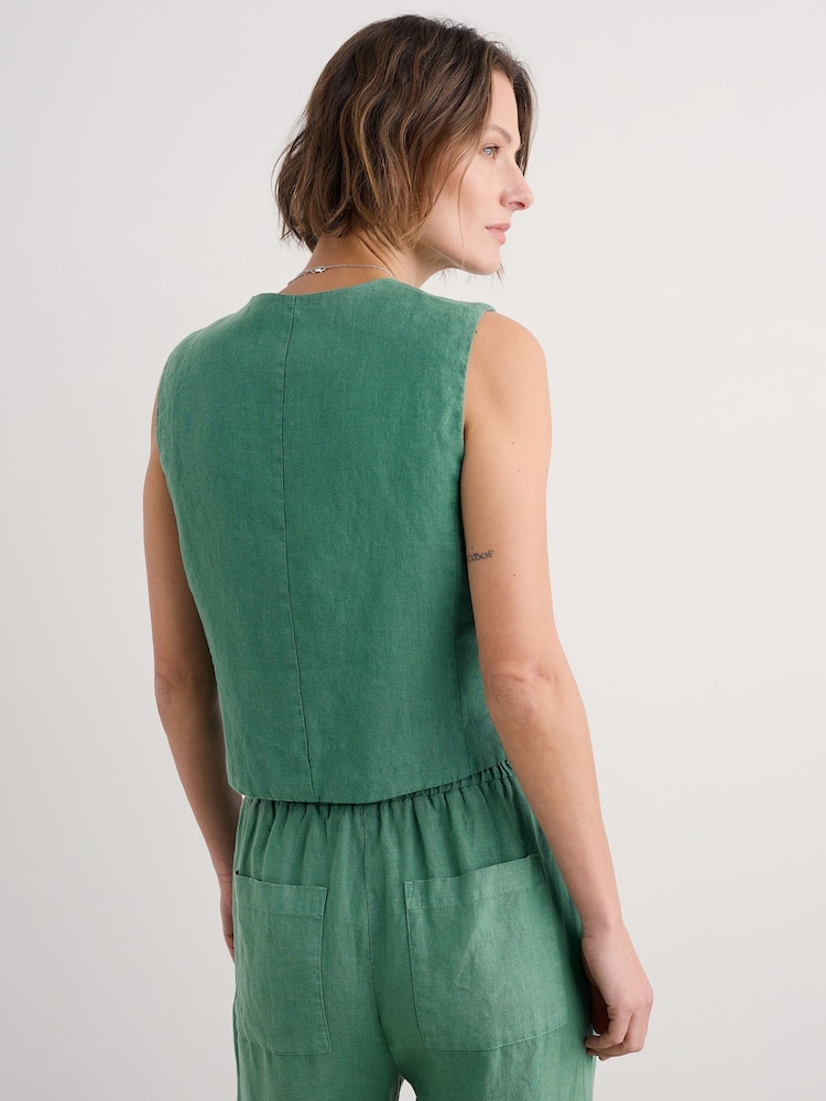 Seasalt Cornwall Green Teal Blinker Linen Waistcoat - Image 2 of 5