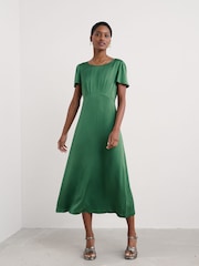 Seasalt Cornwall Green Rosalind Satin Midi Dress - Image 1 of 5
