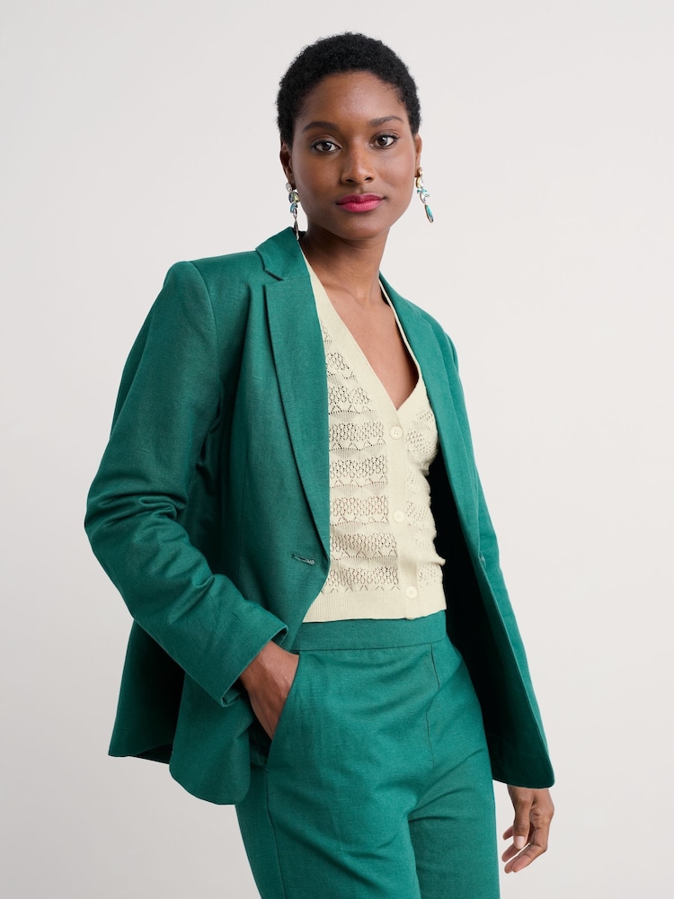 Seasalt Cornwall Dark Green Erica Linen Blend Blazer - Image 1 of 5
