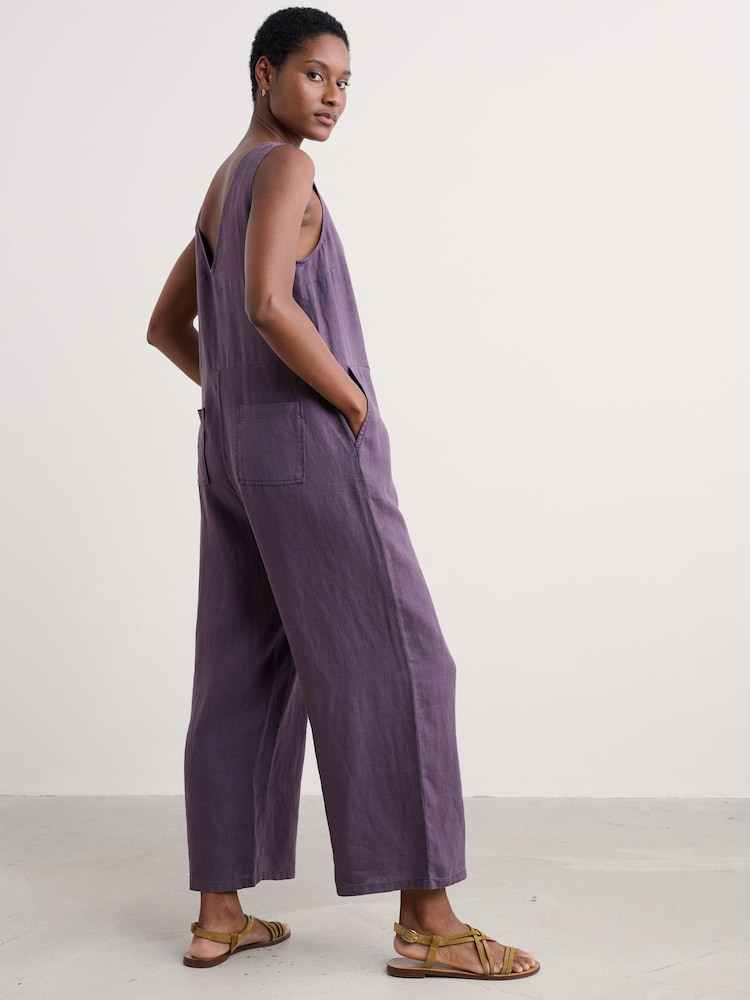 Seasalt Cornwall Purple Salt Air 100% Linen Jumpsuit - Image 1 of 5