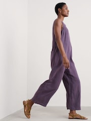 Seasalt Cornwall Purple Salt Air 100% Linen Jumpsuit - Image 2 of 5