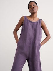 Seasalt Cornwall Purple Salt Air 100% Linen Jumpsuit - Image 3 of 5