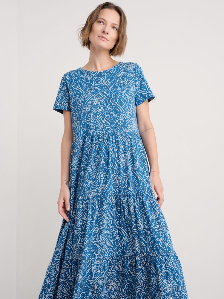 Seasalt Cornwall Blue Tall Line Strokes Short Sleeve 100% Cotton Dress - Image 1 of 5 Seasalt Cornwall Blue Tall Line Strokes Short Sleeve 100% Cotton Dress - Image 1 of 5
