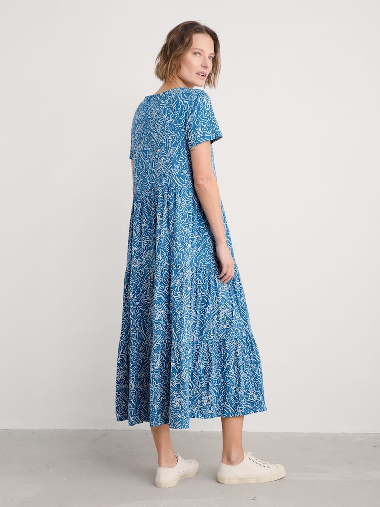 Seasalt Cornwall Blue Tall Line Strokes Short Sleeve 100% Cotton Dress - Image 2 of 5